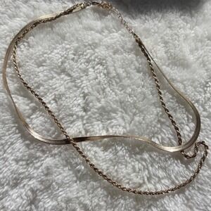 Gold‎ Layered Necklace Set Herringbone Chain and Rope Chain Necklace